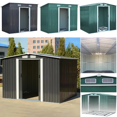 10 X 8/6 X 8 Ft Metal Garden Shed Apex Roof Sliding Door Storage FREE BASE UK • £269.95