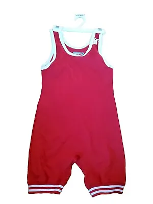 Matman Wrestling Company Singlet Red/White Once Piece Shorts - Size Youth L • $18.99