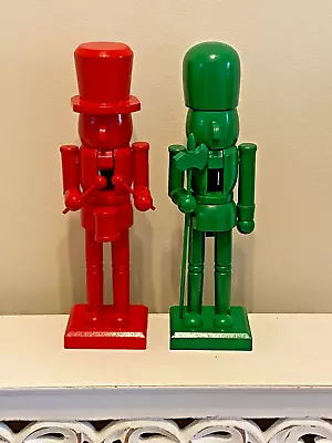 New 10  Set Of Two (2) Solid Red Solid Green  Nutcrackers Free Ship • $29.99