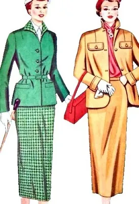 1950s Safari Suit Pencil Skirt Wriggle Sewing Pattern Ladies Home Journal • $25