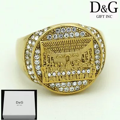 DG Men's Stainless Steel Last Supper Cubic ZirconiaRings 7-13 Gold Plated*Box • $16.99