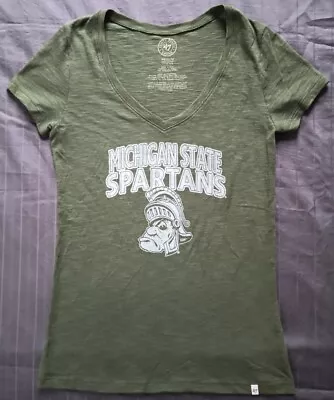 Michigan State Spartans Shirt Women's Medium Green V-Neck Short Sleeve • $7
