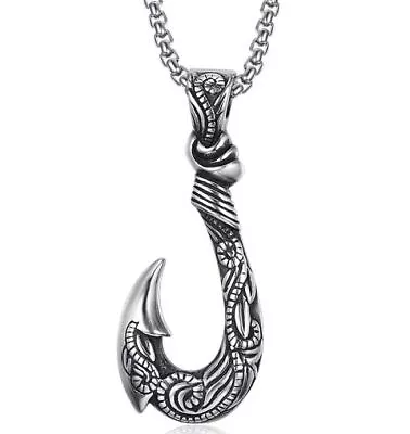 New Mens Hawaiian Fishing Fish Hook Pendant Necklace Steel Jewelry • $8.88