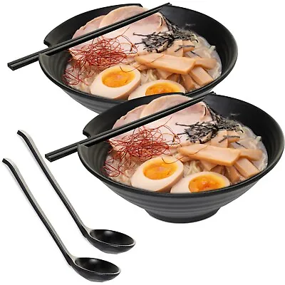 HEFTMAN Japanese Ramen Bowl Set Of 2 Noodle Soup Salad Rice Spoons & Chopsticks • £16.99