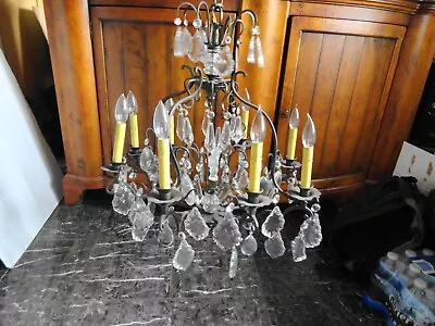 French Eight-Light Crystal Chandelier Antique / Vintage Beauty! • $950