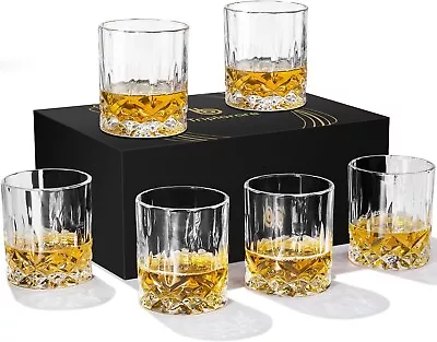 Whiskey Glasses Set Of 6 11 OZ Old-Fashioned Whiskey Glasses Rum Glasses Bar • $28.99