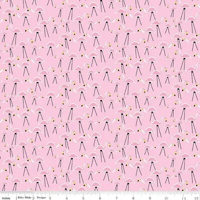 100% Cotton Fabric Gnome And Gardens By Riley Blake Pink Flamingos Per Metre • £7