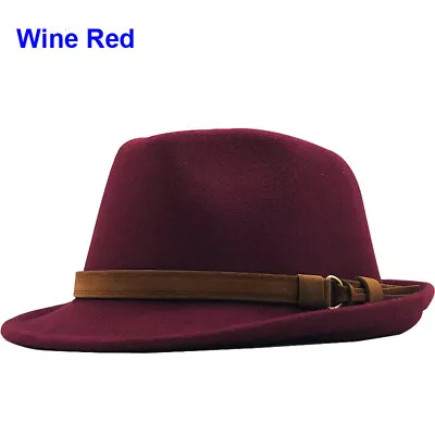 Mens Women Fedora Hat Jazz Felt Fedora Elegant Leather Band Trilby Hat Cap • £9.99