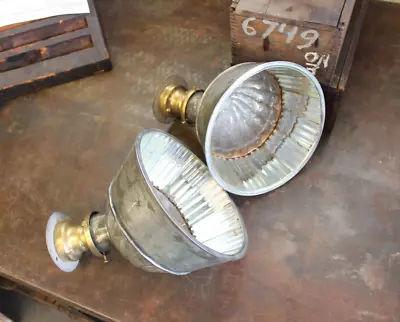 Pair (x2) Vtg Antique Industrial OC White Era Lamp Light Mirrored Shades Frink • $700