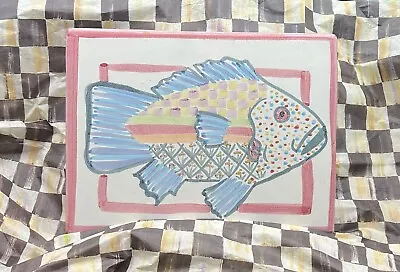 MacKenzie Childs Tile Trivet Fish Story Hot Plate 7.5” X  5.75” Pink Trim • $19.99