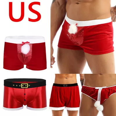 US Freebily Mens Velvet Christmas Costume Boxer Shorts Briefs Lingerie Underwear • $9.83