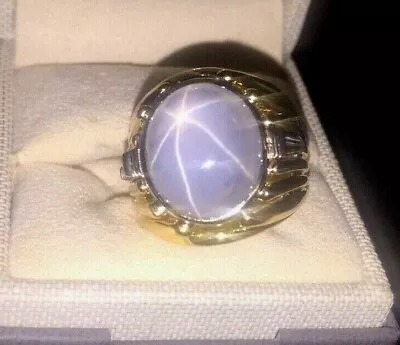 LARGE Star Sapphire Cabochon With Diamonds Men's Ring Size 9 18kt Yellow Gold • $7850