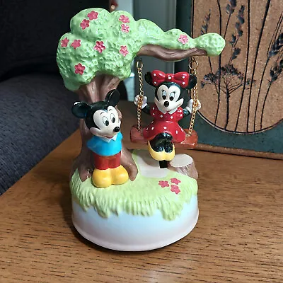 Vintage Disney Minnie Mouse Mickey Mouse Swing Wind-Up Music Box WORKS SEE VIDEO • $24.95