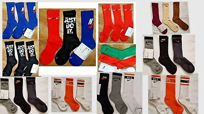 NIKE Crew Socks 100% Genuine Nike Football 3 Pair SIZE 5-8-8-11-14 Black-Blu-Red • £14.99