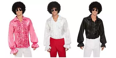 Adult Mens 60s Ruffled Shirt 70s Disco Pirate Fancy Dress Party Costume • £19.39