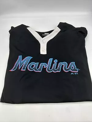Miami Marlins Majestic MLB Cool Base Polo T-Shirt - Men's XL - Black/Blue/White • $16.99