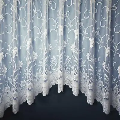 Lynn Lace Floral White Net Curtain Jardinieres Scalloped Hem  • £15.49