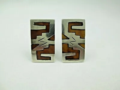 Vintage Taxco Mexico Signed Inlaid Sterling Silver Cufflinks 925 MLV 858E • $18.17