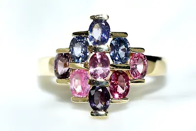 £191.25 • Buy Sale! Stunning Shades Of Spinel Blue Pink & Purple 9ct Gold Shield Cluster Ring
