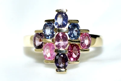 £191.25 • Buy Sale! Stunning Shades Of Spinel Blue Pink & Purple 9ct Gold Shield Cluster Ring