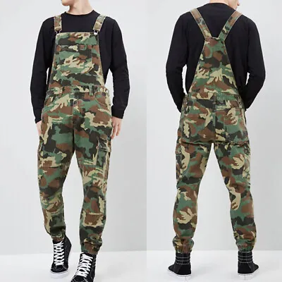 Mens Camouflage Dungarees Work Overalls Bib Camo Combat Jumpsuit Pants Trousers • $39.99