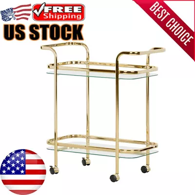 Rolling Bar Serving Cart W/ 2 Shelves Wheels Handles Dining Furniture Metal New • $218.20