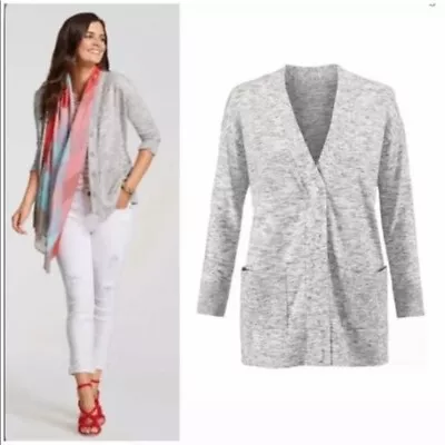 Wmn's Cabi # 5286 Marble Cardigan Heather Gray Snap-Front Cotton Blend Sweater S • $24.50