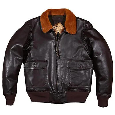 Men's G-1 Flight Leather Jacket Removable Fur Collar Aviator Fashionable Coat • $93.76