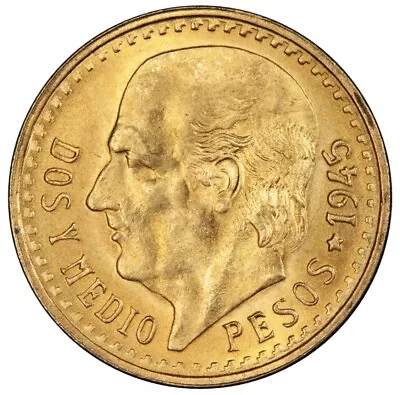 1945 Mexico Dos Y Medio 2.5 Pesos 90% Gold Coin BU 2.083 Grams 22k Investment! • $175