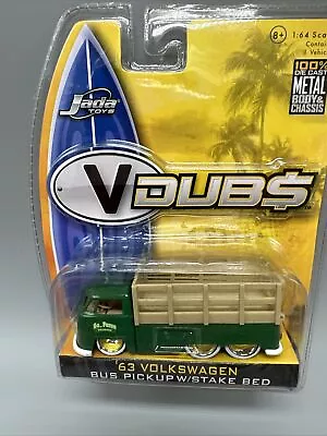 Jada 1963 VW Volkswagen Bus Pickup With Stake Bed 1:64 Wave 3 Green Produce NEW • $19.99