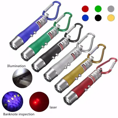 $5.95 • Buy 3 In 1 Red Laser Pointer Light Beam Key Ring Keychain UV LED Light Torch Cat Toy