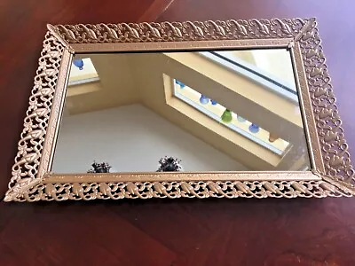 VTG Mirror Ornate 4 Footed Vanity/Perfume Tray Hollywood Regency Filigree Gold  • $16.99