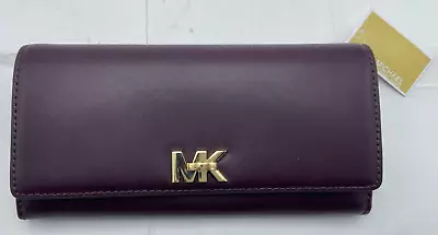 Michael Kors Mott Large Carryall Leather Damson Burgundy Wallet NEW W TAGS • $69.99