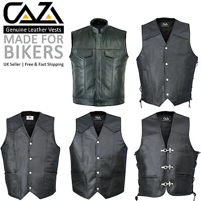 Men's Genuine Leather Waistcoat Motorbike Motorcycle Club Style Biker Vest Black • $41.67