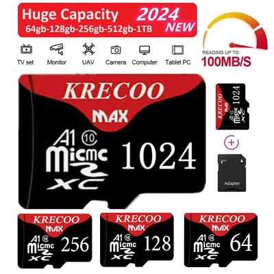 Micro SD Memory Card Class 10 U3 A1 64GB 128GB 256GB 1TB/1024GB + Free Adapter • £0.99