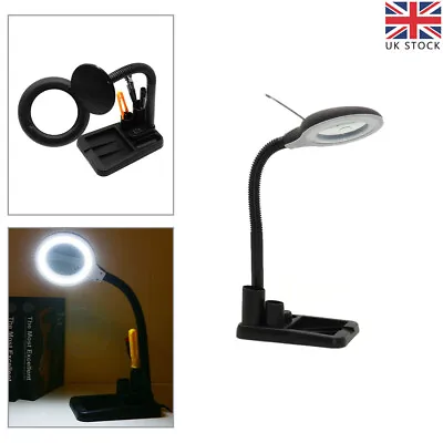 LED Desk Lamp 5-10x Magnifying Magnifier Glass With Light Stand Clamp For Read • £16.29