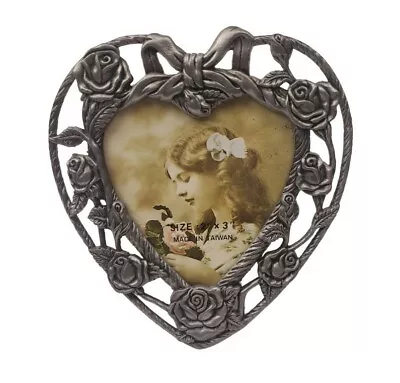 2x3 Rose Floral Heart Shaped Mini Metal Picture Frame Easel Back Stand Taiwan • $9.59