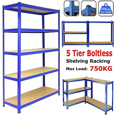 5 Tier Racking Heavy Duty Garage Shelving Storage Shelves Boltless Steel Unit • £24.49