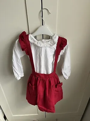 Baby Girls Matalan White Top & Red Dress Set - Size 12 - 18 Months - VGC! • £4.99