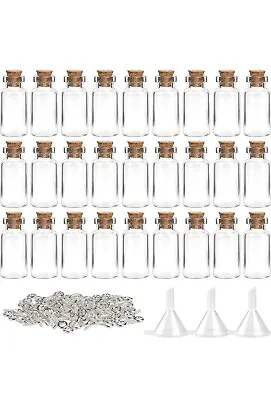 SUPERLELE 60pcs 2ml Small Mini Glass Bottles Jars W/ Cork Stoppers 120 Eye Hooks • $27.99