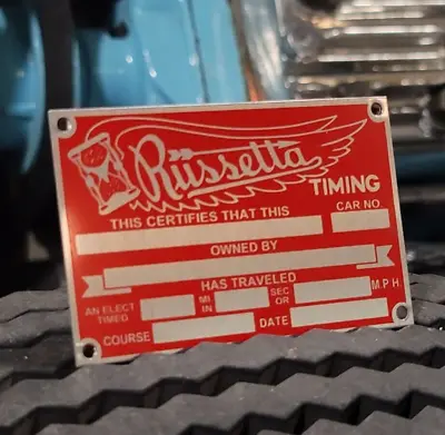 $29.99 • Buy Vintage Style RUSSETTA TIMING TAG Hot Rod Dray Lakes RACING Ford Flathead V8 Bni