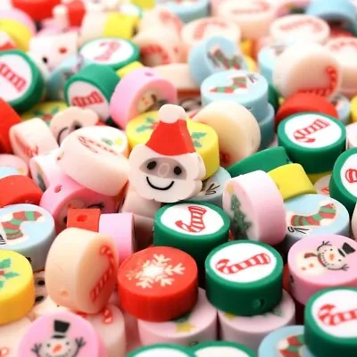 £2.99 • Buy Christmas Polymer Clay Beads Spacer Loose Mix Colour DIY Jewelry ~9-10mm 20 Pcs