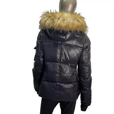 S13 NYC Puffer Down Jacket Black Large Huge Faux Fur Hood Detachable • $99.99