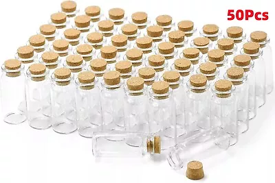 50x Clear Glass Bottles With Cork Stoppers Mini Small Glass Jars Vials Wedding • £9.39