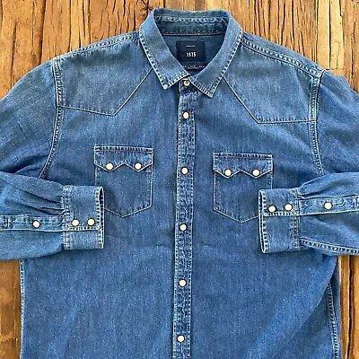 Zara Shirt Men's XL Blue Denim Button Up Western Pearl Snap Buttons 1975 • $22.77