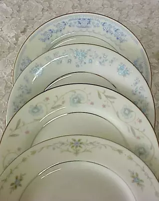 Vintage Mismatched China Dessert Plates (4) Silver Bands 6 1/4  To 6 1/2  Blues • $22.99