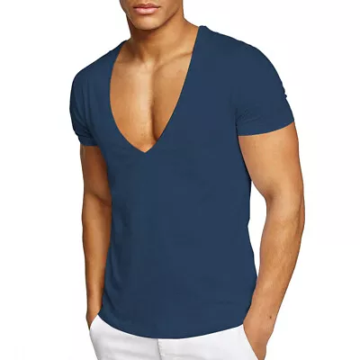 $12.59 • Buy Men's Short Sleeve Deep V Neck T Shirt Slim Fit Clubwear Office Tops Sim GYM