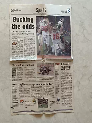 Ohio State Over Miami To Win College Football Title Muskegon Chronicle 1-4-2003 • $13.99