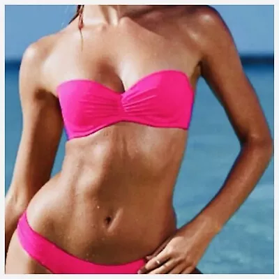 Victoria's Secret Hot Pink Gathered Strapless Bikini Top Bandeau Size 34B (XS) • $15.99