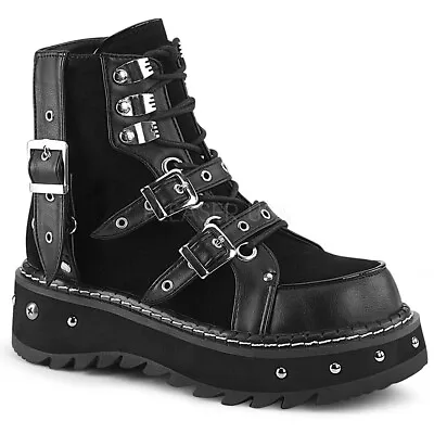 Black Punk Moto Cyber Gothic Studded Lace Up Combat Boots Shoes Womans Demonia • $109.95